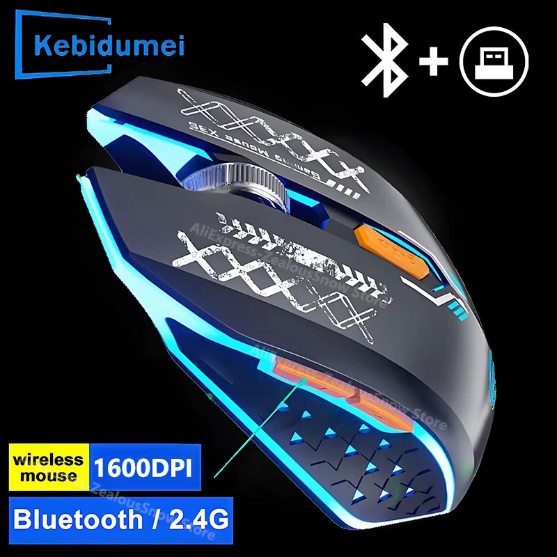 Dual-Mode Bluetooth Mouse 2.4G Wireless Mouse 6 Keys Backlight Rechargeable Gaming Mouse 1600DPI Optical Mouse for PC Laptop