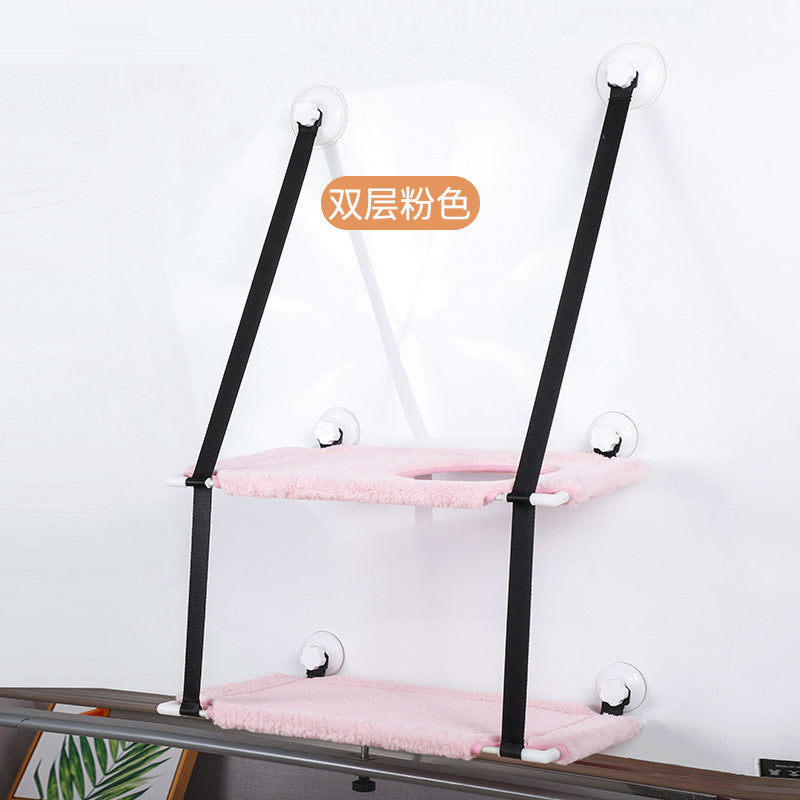 Cross-Border New Cat Hammock with Suction Cups for Windows, Hanging Cat Nest, Double-Layer Wall-Mounted Cat Climbing Frame, Toy Cat Hammock