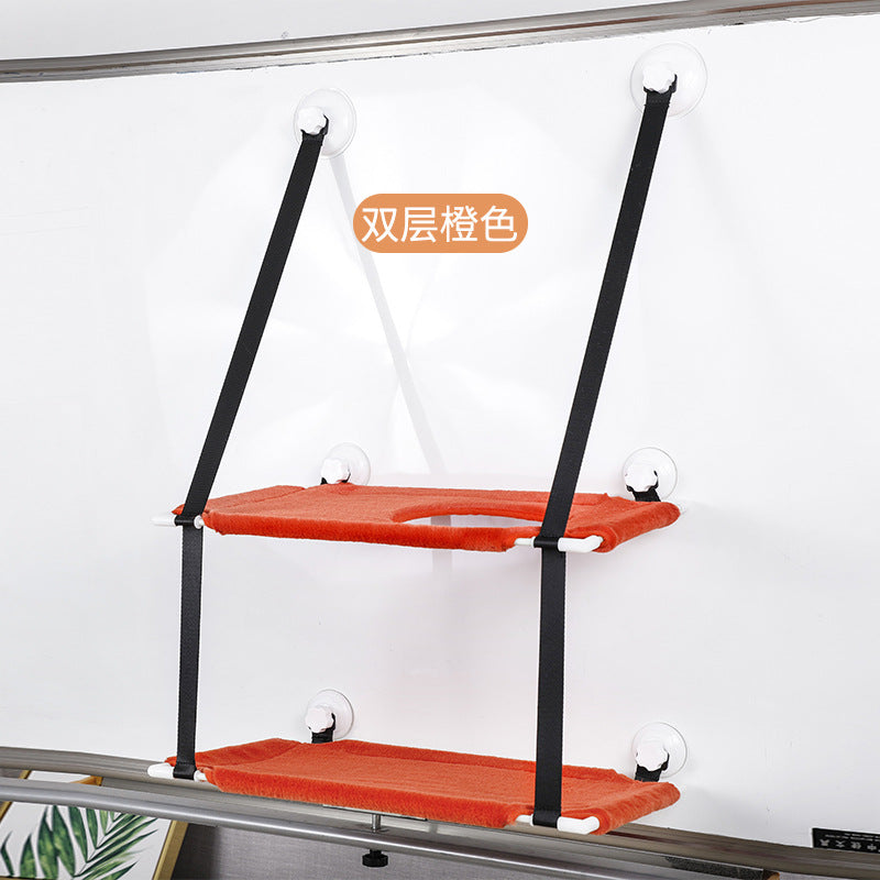 Cross-Border New Cat Hammock with Suction Cups for Windows, Hanging Cat Nest, Double-Layer Wall-Mounted Cat Climbing Frame, Toy Cat Hammock