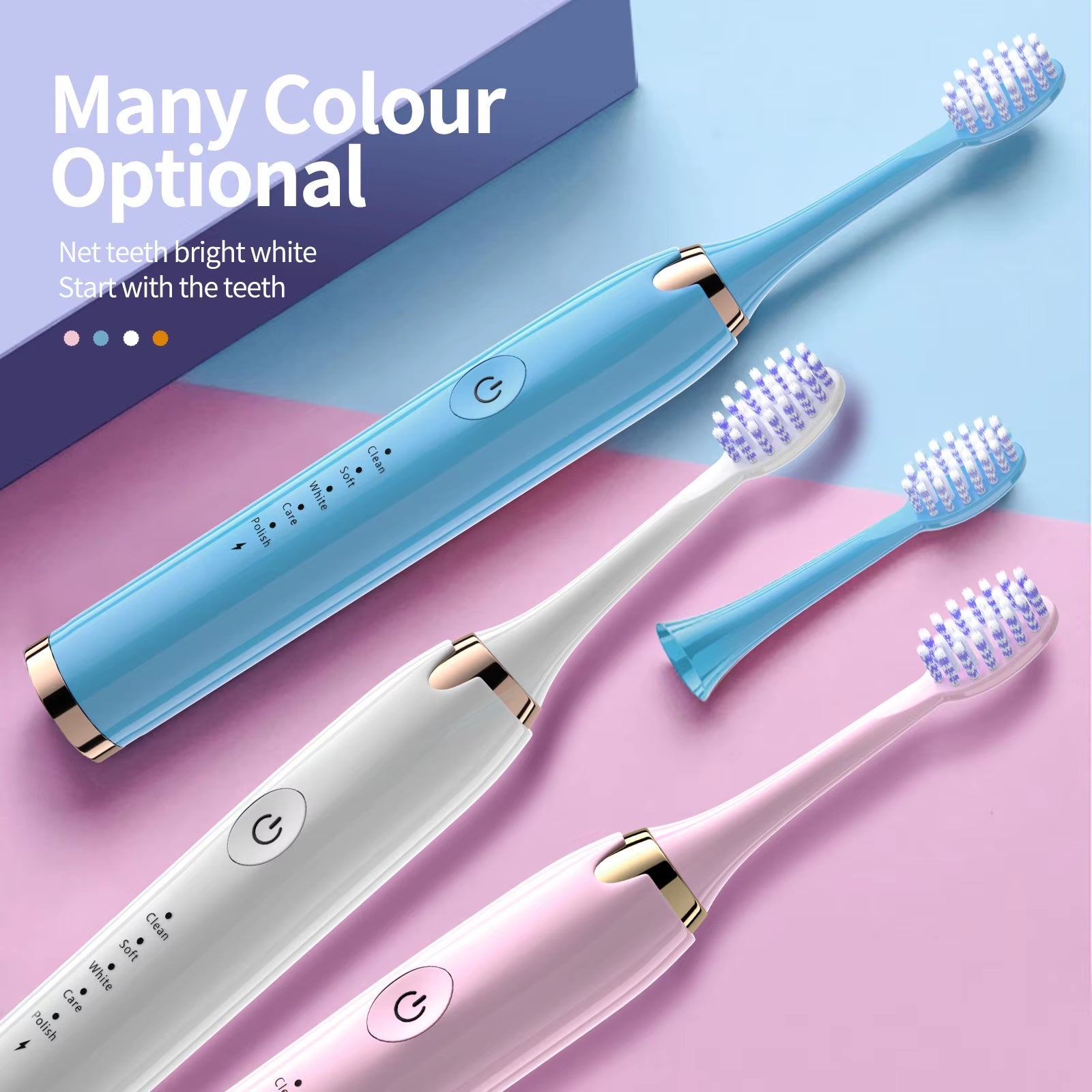 Sonic Whitening Toothbrush | USB Rechargeable, Waterproof Electronic with 4x Brush Heads