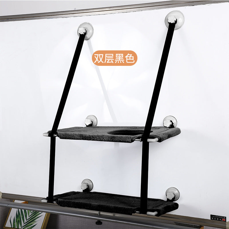 Cross-Border New Cat Hammock with Suction Cups for Windows, Hanging Cat Nest, Double-Layer Wall-Mounted Cat Climbing Frame, Toy Cat Hammock