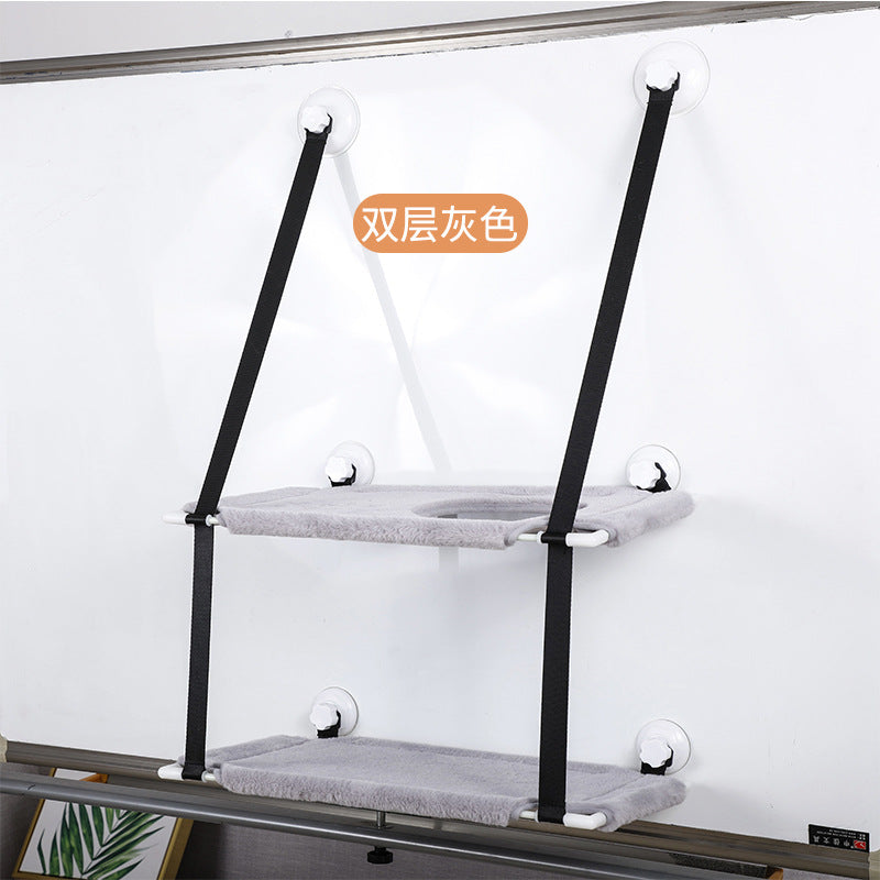 Cross-Border New Cat Hammock with Suction Cups for Windows, Hanging Cat Nest, Double-Layer Wall-Mounted Cat Climbing Frame, Toy Cat Hammock