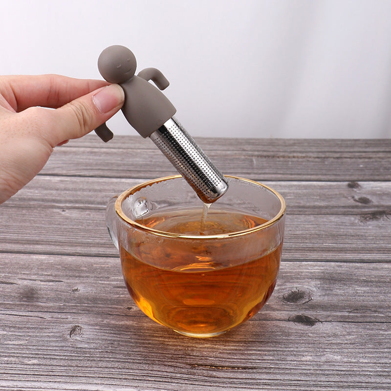 Creative Silicone Tea Strainer Tea Tool Stainless Steel 304 Tea Drain Cute Little Person Tea Dregs Lazy Person Tea Maker