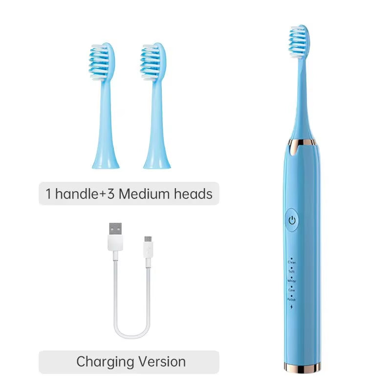Sonic Whitening Toothbrush | USB Rechargeable, Waterproof Electronic with 4x Brush Heads