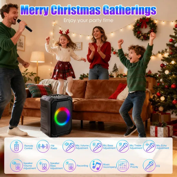 Portable Wireless Party Speaker With LED Light & 2 Wireless Mics - Remote Control