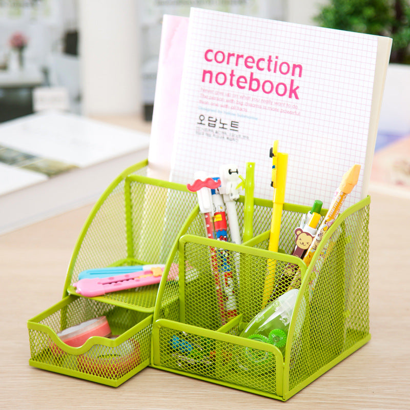 Iron Color Classic Iron Mesh Office Desktop Storage Box Metal Nine-Grid Pen Container Stationery Pen Organize Storage Box