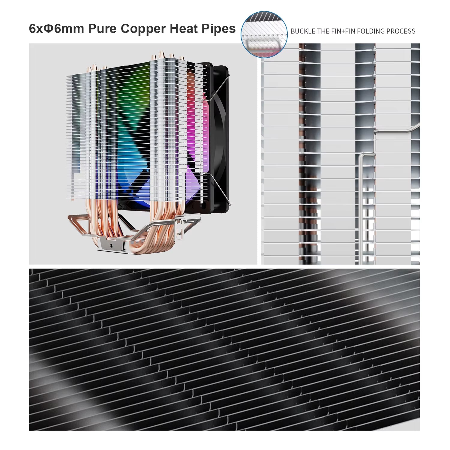 X6000 Pure Copper CPU Cooler 6 Heatpipes Rainbow RGB 120Mm Fan Aircooler All Platform Intel 1150 1155 1156 1700 AMD AM4 AM5