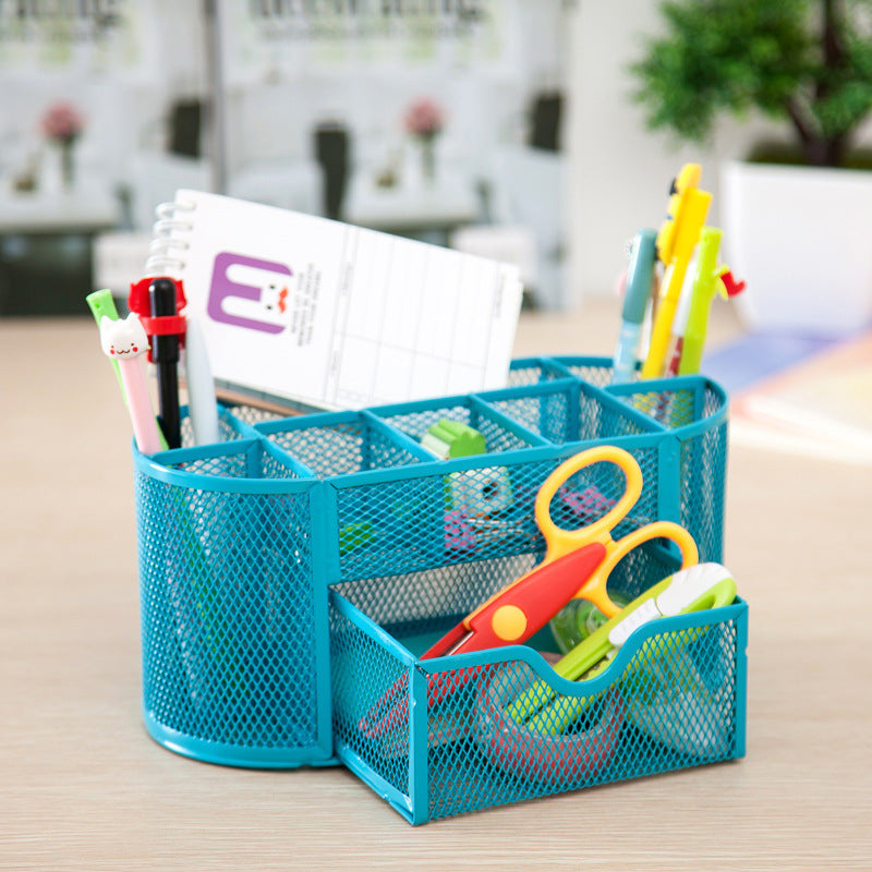 Color wrought iron 9-compartment office desktop storage box student stationery finishing box desk with drawer storage box Special
