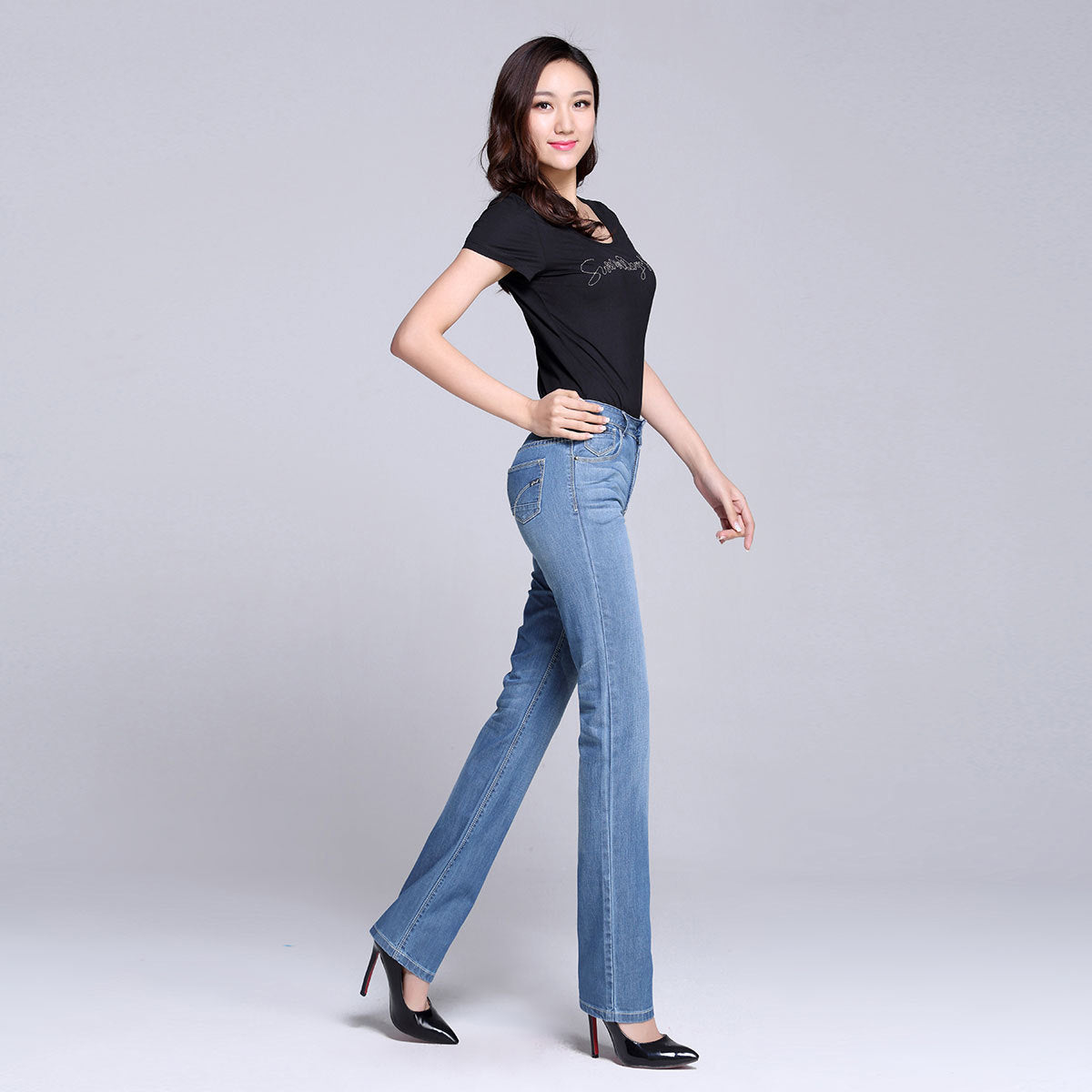 [Throwing goods] Spring and Autumn high waist straight jeans women's loose straight pants ladies pants thin