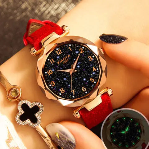 Reloj de cuarzo para mujer con diseño de estrellas luminosas
