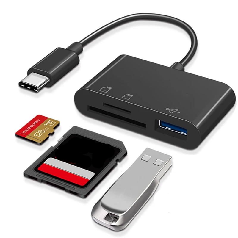 3-in-1 USB Type-C Memory Card Reader – TF, CF, SD Card Adapter for PC, Android & Mac