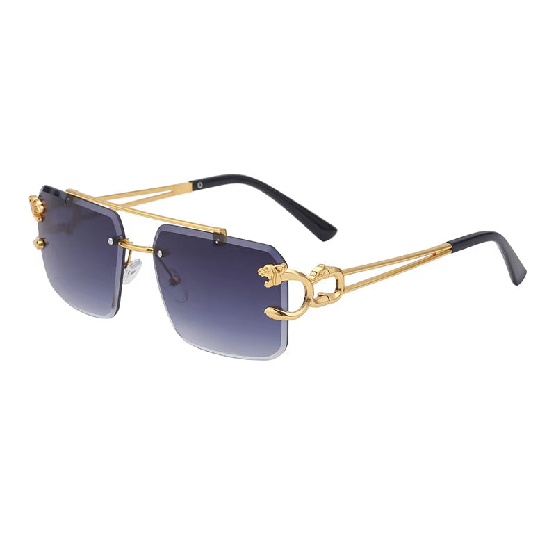 Fashion Metal Leopard Rimless Sunglasses - Stylish Gradient Ocean Film Shades UV400