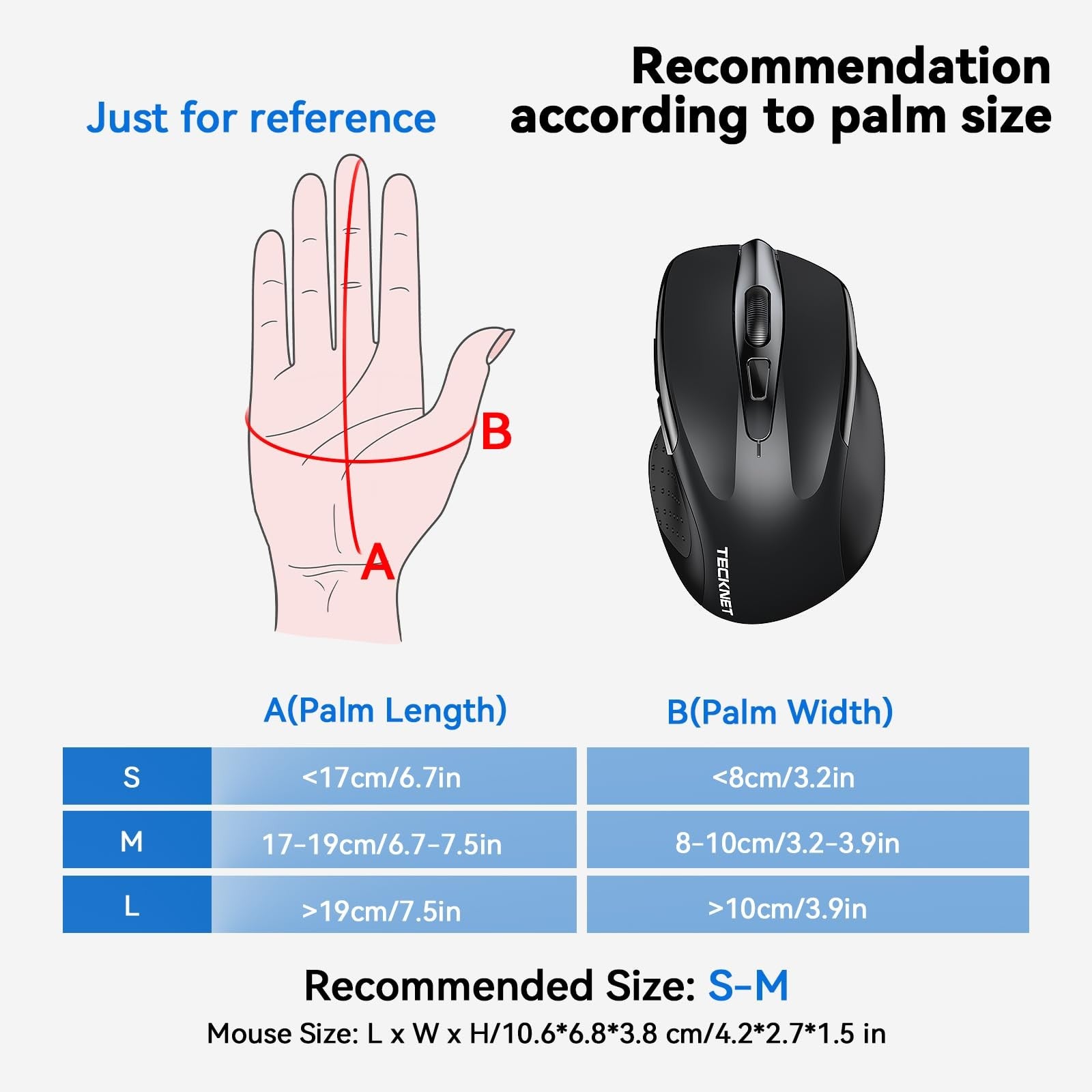 TECKNET Wireless Mouse, 2.4G Ergonomic Optical Mouse, Computer Mouse for Laptop,