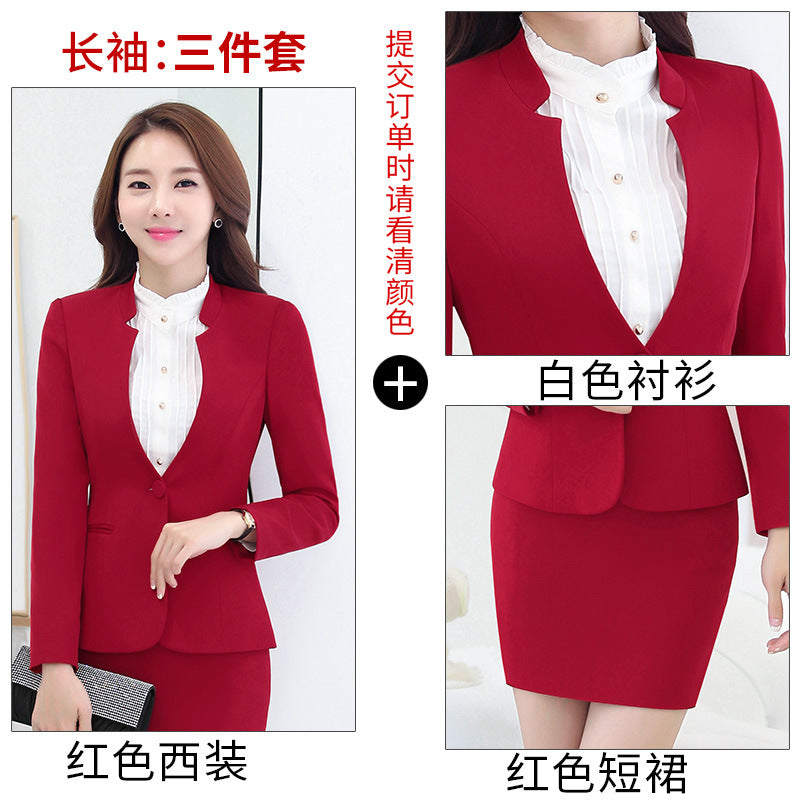 Business Wear Women's Autumn Long-sleeved OL Business suit Pants Slim-fit Interview Dress Overalls Three-piece Set