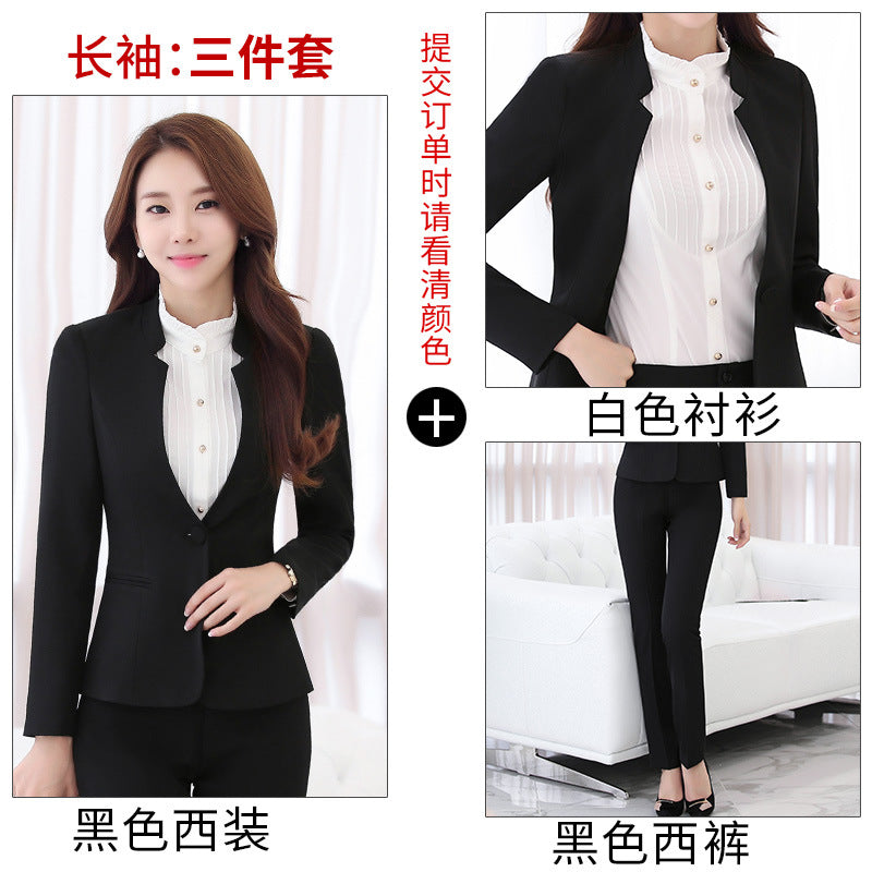 Business Wear Women's Autumn Long-sleeved OL Business suit Pants Slim-fit Interview Dress Overalls Three-piece Set