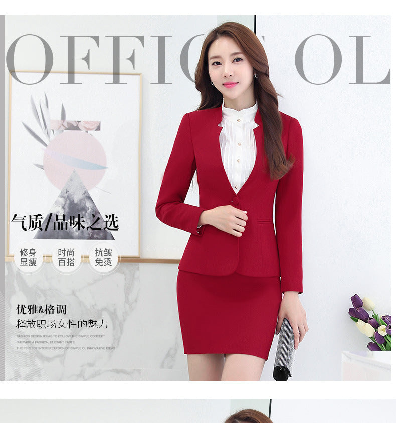 Business Wear Women's Autumn Long-sleeved OL Business suit Pants Slim-fit Interview Dress Overalls Three-piece Set