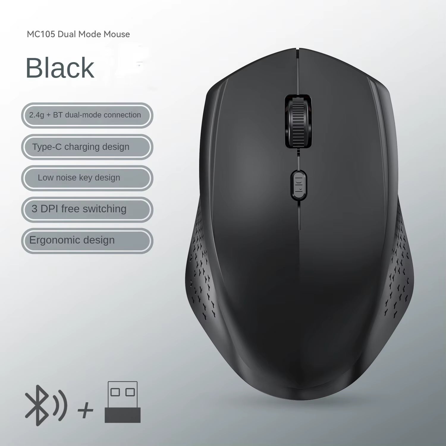 2.4G Wireless Mouse Bluetooth Mouse Dual Mode Mouse Rechargeable Mice Gaming Mouse 1600DPI for PC Laptop Computer Accessories