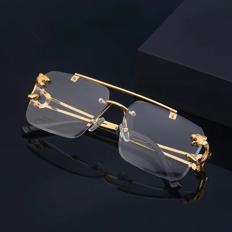 Fashion Metal Leopard Rimless Sunglasses - Stylish Gradient Ocean Film Shades UV400
