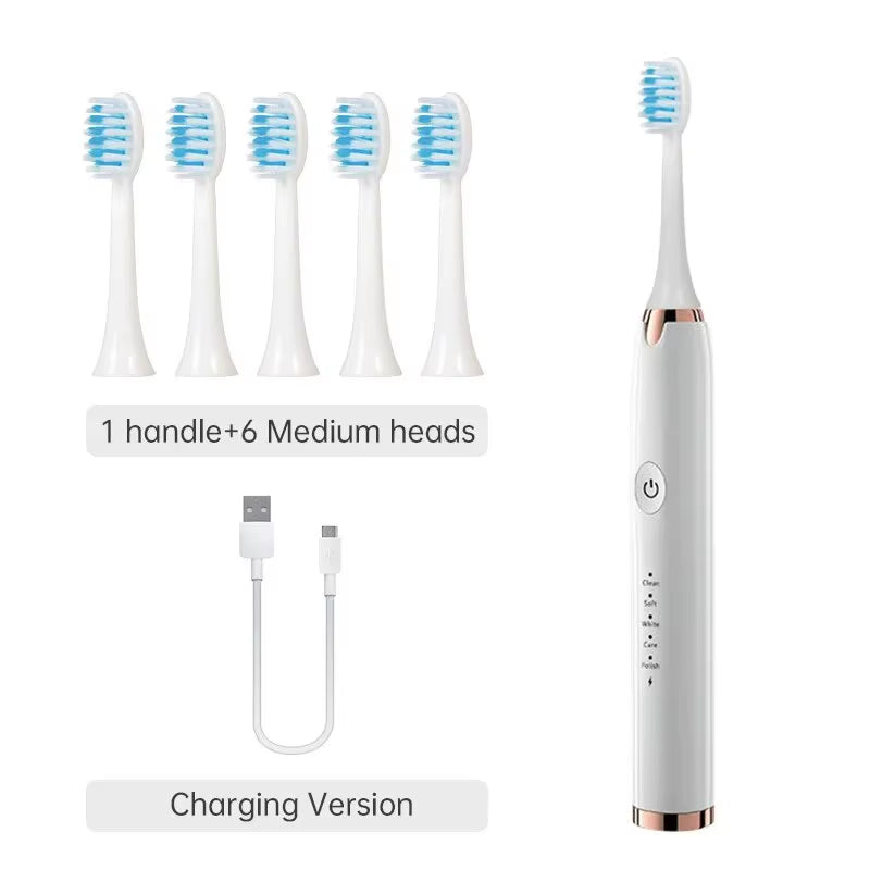 Sonic Whitening Toothbrush | USB Rechargeable, Waterproof Electronic with 4x Brush Heads