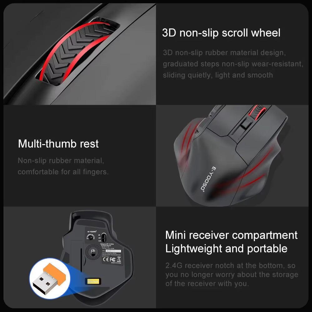 X-31 Pro USB Gaming Large Mouse Support Bluetooth 2.4G Wireless PAW3212 4800 DPI for Gamer Mice Computer Laptop PC