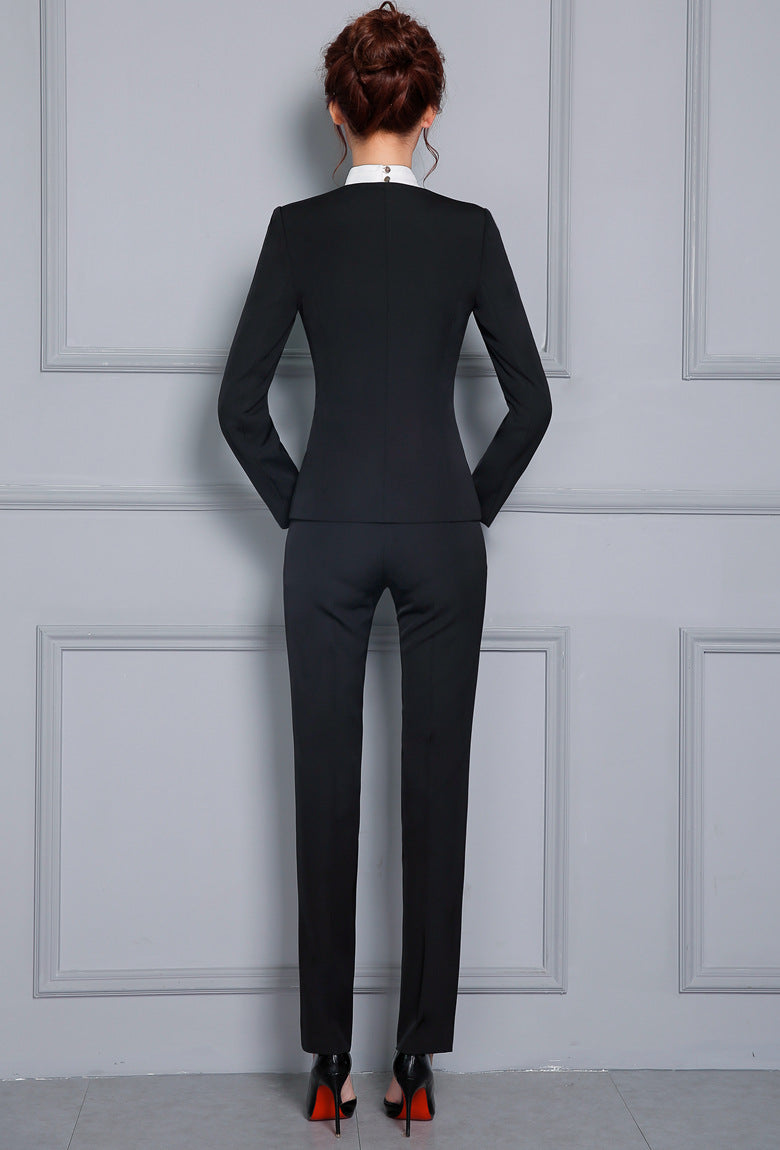 Autumn Wrinkle-Free Business Attire Women's Suit Long-Sleeved Ol Stand-Up Collar Suit Pants Hotel Sales Front Desk Work Uniform