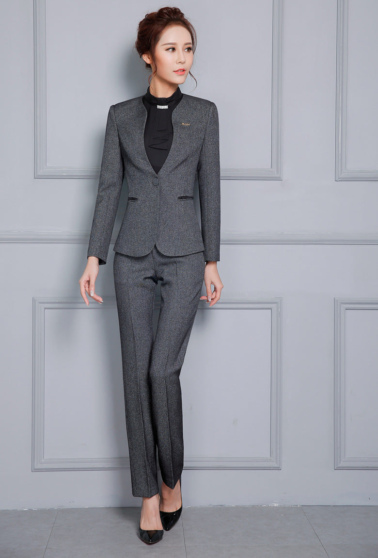 Autumn Wrinkle-Free Business Attire Women's Suit Long-Sleeved Ol Stand-Up Collar Suit Pants Hotel Sales Front Desk Work Uniform