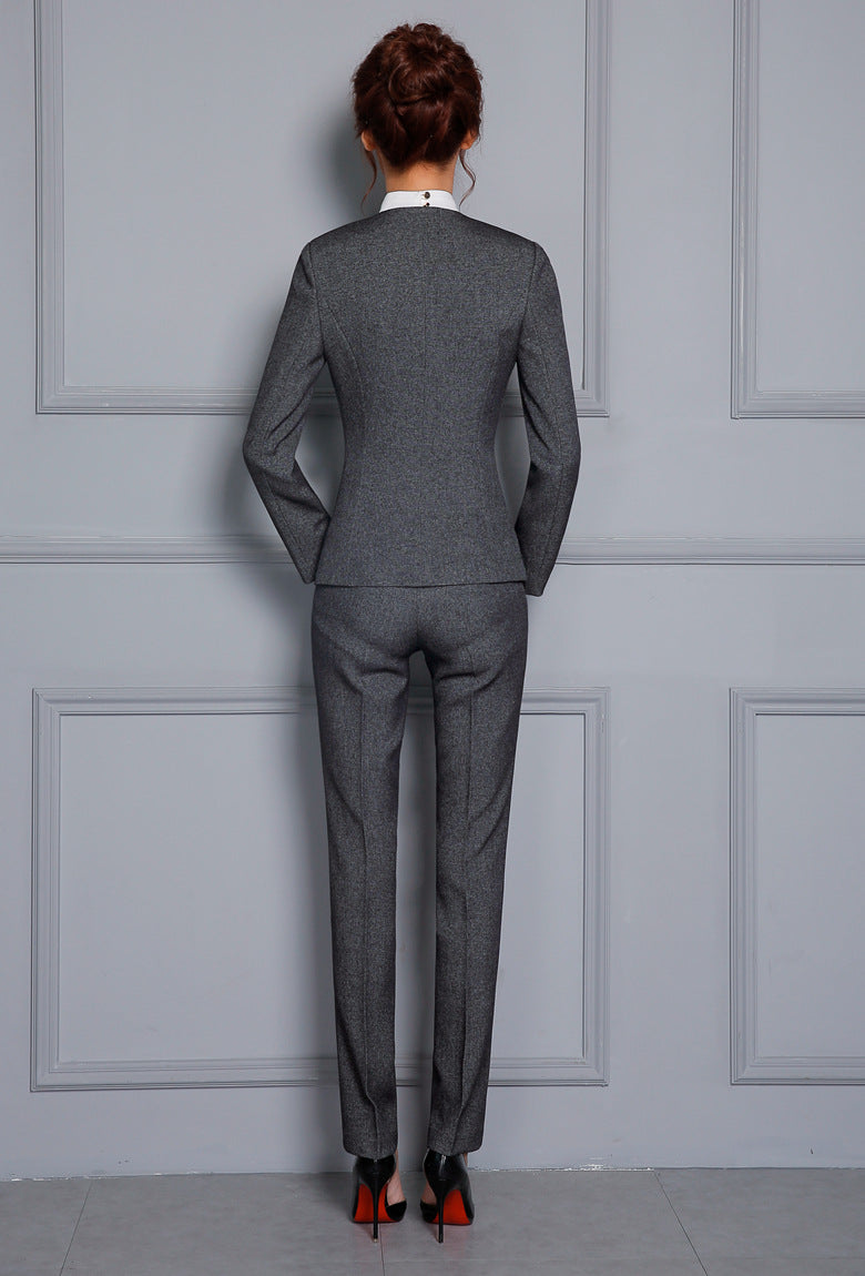 Autumn Wrinkle-Free Business Attire Women's Suit Long-Sleeved Ol Stand-Up Collar Suit Pants Hotel Sales Front Desk Work Uniform