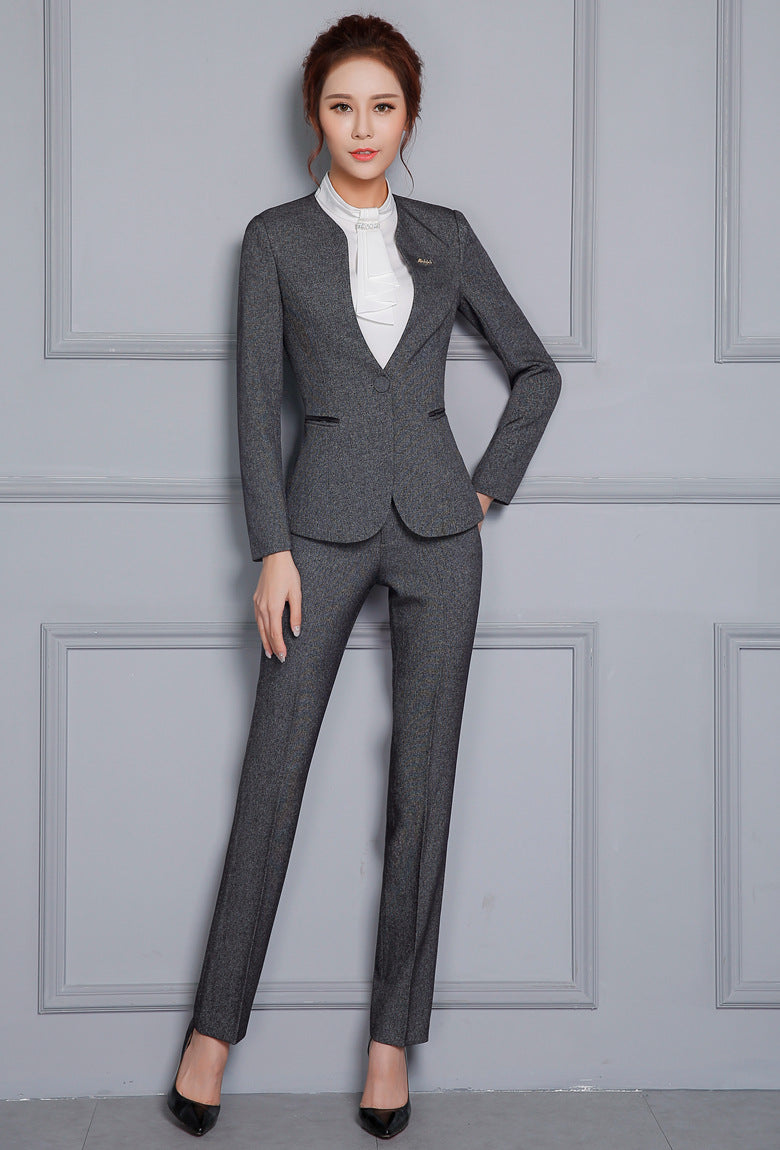 Autumn Wrinkle-Free Business Attire Women's Suit Long-Sleeved Ol Stand-Up Collar Suit Pants Hotel Sales Front Desk Work Uniform