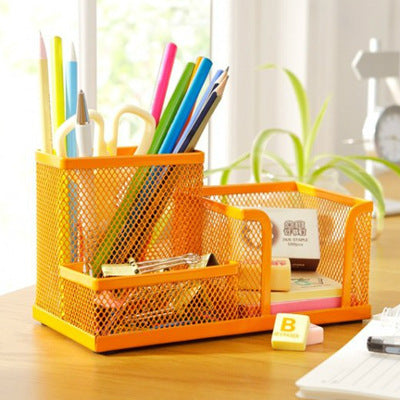 Iron Color Classic Iron Mesh Office Desktop Storage Box Metal Nine-Grid Pen Container Stationery Pen Organize Storage Box