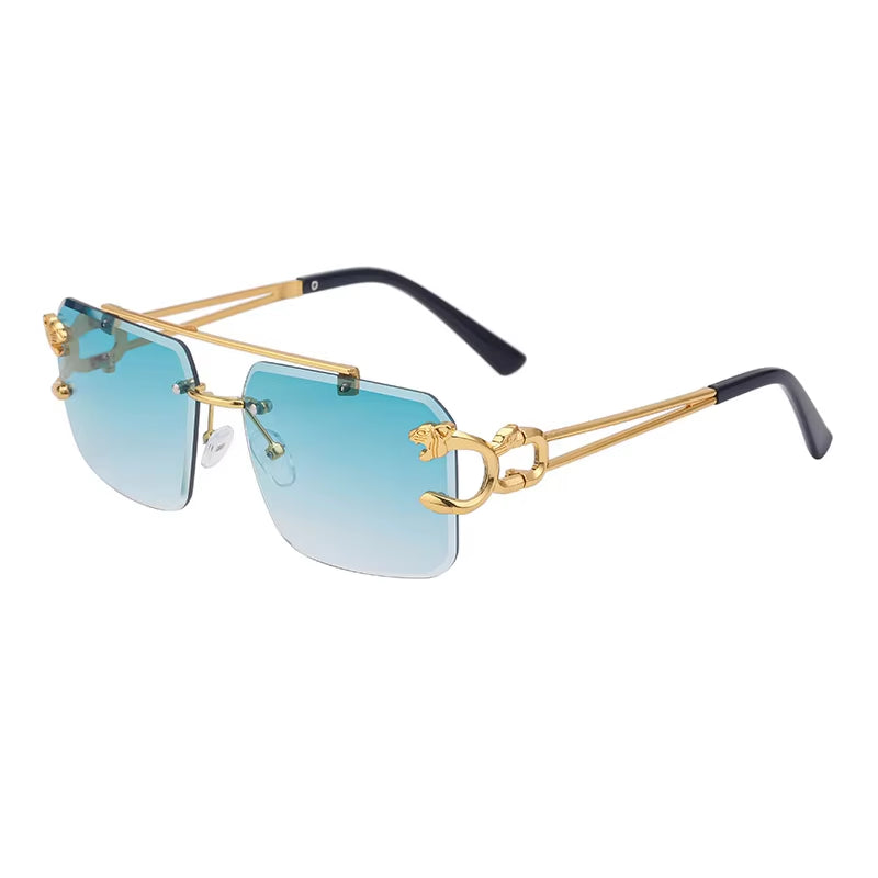 Fashion Metal Leopard Rimless Sunglasses - Stylish Gradient Ocean Film Shades UV400
