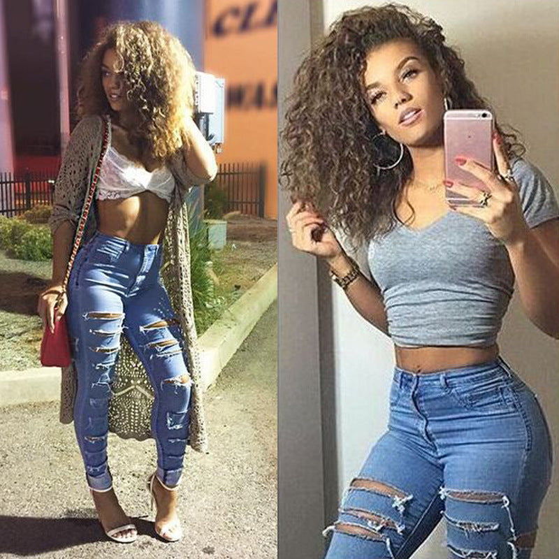 AliExpress Hot Selling Jeans Amazon Ripped Stretch Cotton European and American Jeans Foreign Trade Women's Pants Factory Outlet
