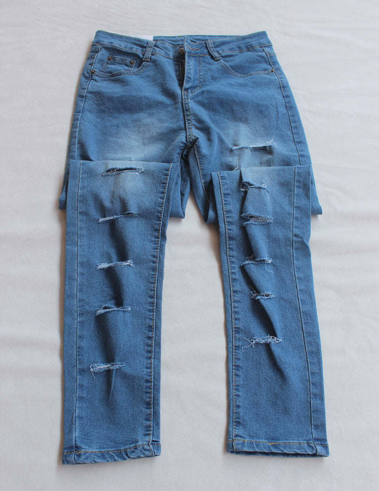 AliExpress Hot Selling Jeans Amazon Ripped Stretch Cotton European and American Jeans Foreign Trade Women's Pants Factory Outlet