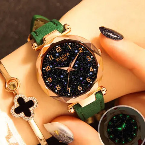 Reloj de cuarzo para mujer con diseño de estrellas luminosas
