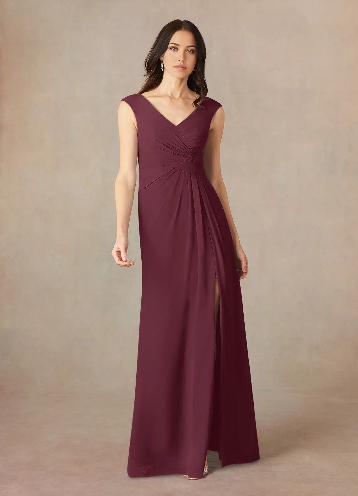 Wholesa A-Line V-Neck Pleated Chiffon Cabernet formal dresses evening dress Mother of the Bride Dresses