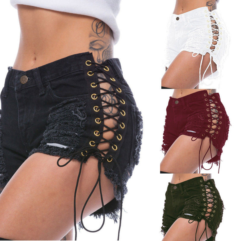Women's Ripped High-Waisted Denim Hot Pants