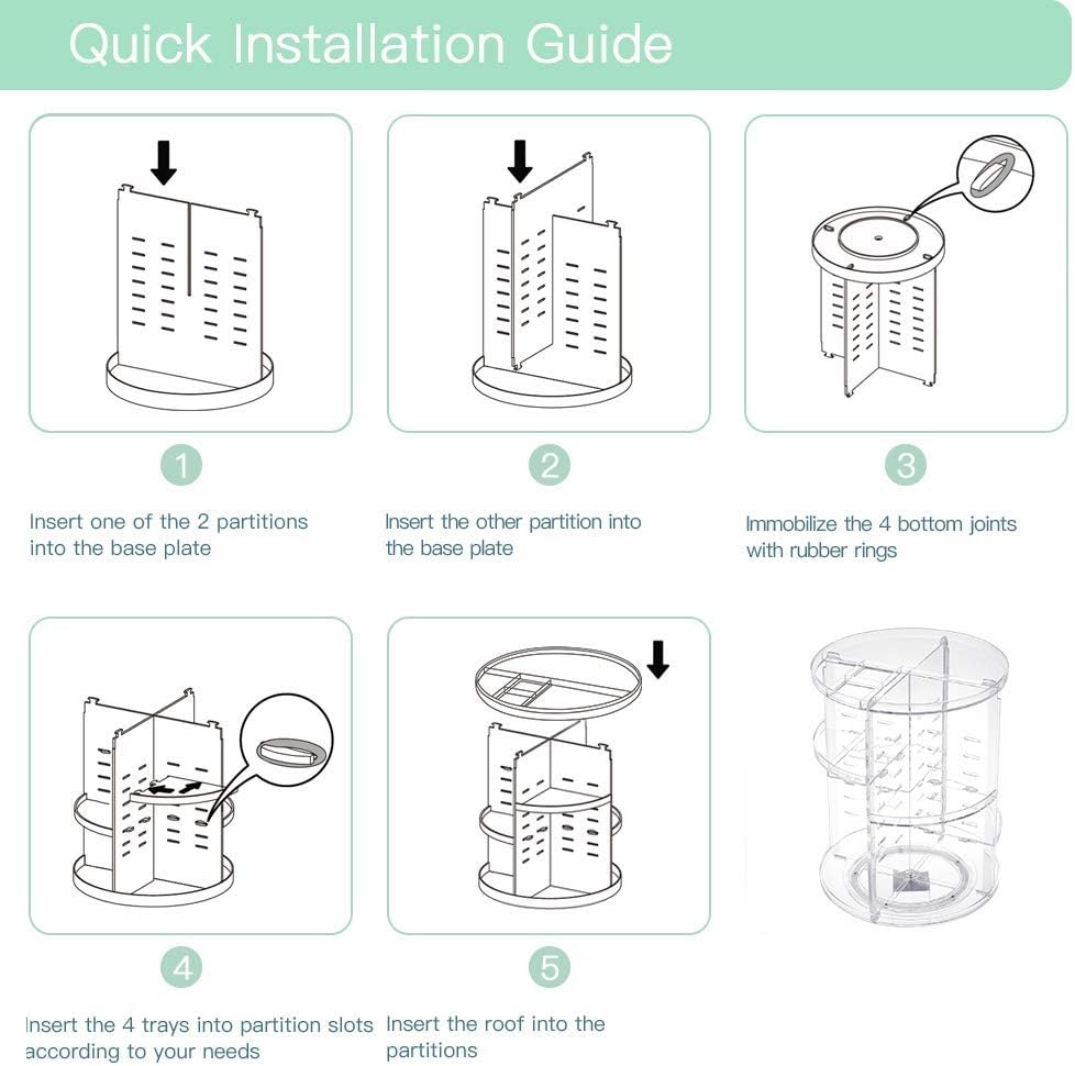 Behome 360 Rotation Makeup Organizer, Adjustable Shelf Height and Fully Rotatable, Cosmetic Holder Shelf, Make Up Organizers and Storage for Bedroom, Transparent