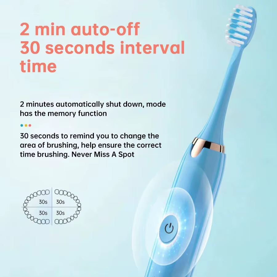 Sonic Whitening Toothbrush | USB Rechargeable, Waterproof Electronic with 4x Brush Heads