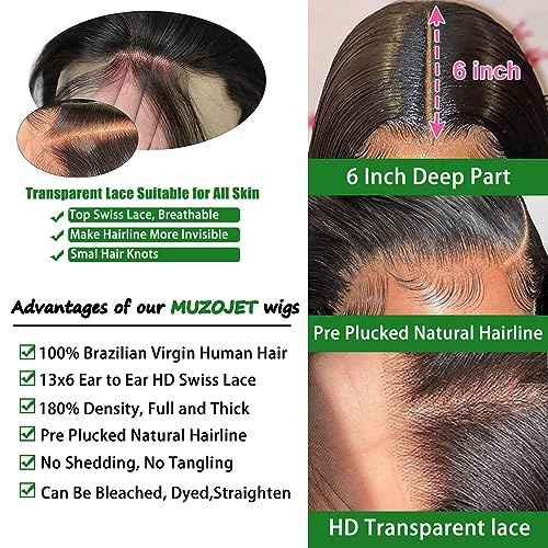 Glueless Wigs Human Hair Pre Plucked Human Hair Wigs for Black Women HD Body Wave Lace Front Wigs Human Hair 180 Density 13x6 Lace Front Wigs Human Hair Pre Plucked 10A long black wig 22 Inch