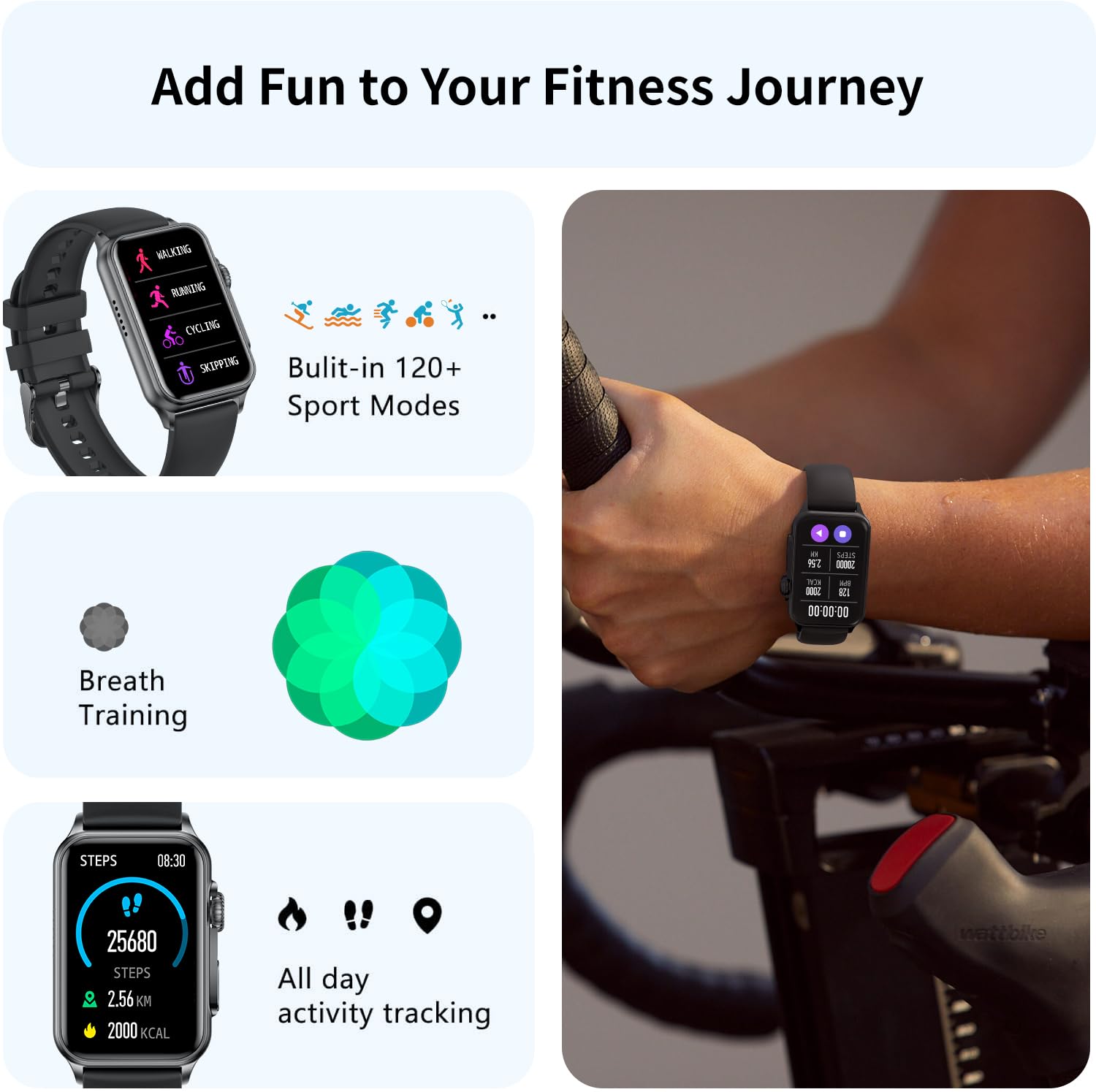 FITVII Nexa Fitness Tracker Answer/Make Calls, Smart Watch with Blood Pressure, Blood Oxygen, 24/7 Heart Rate Monitor, 120+ Sport Mode Activity Tracker with Step Counter, Sleep Tracker for Women Men