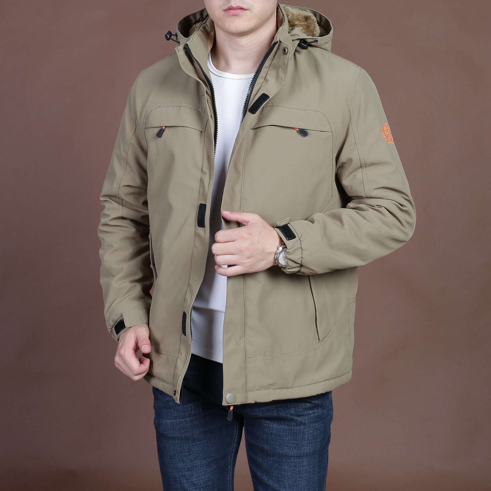 Men's Jacket, Cotton Coat, Nylon Composite Fabric, Casual Cotton Coat, Quick-Drying, Warm, Breathable, Winter Middle-Aged Men's Jacket