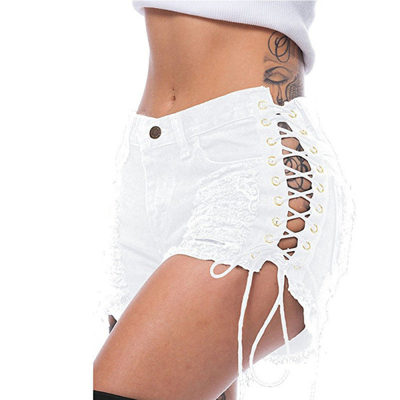 Women's Ripped High-Waisted Denim Hot Pants