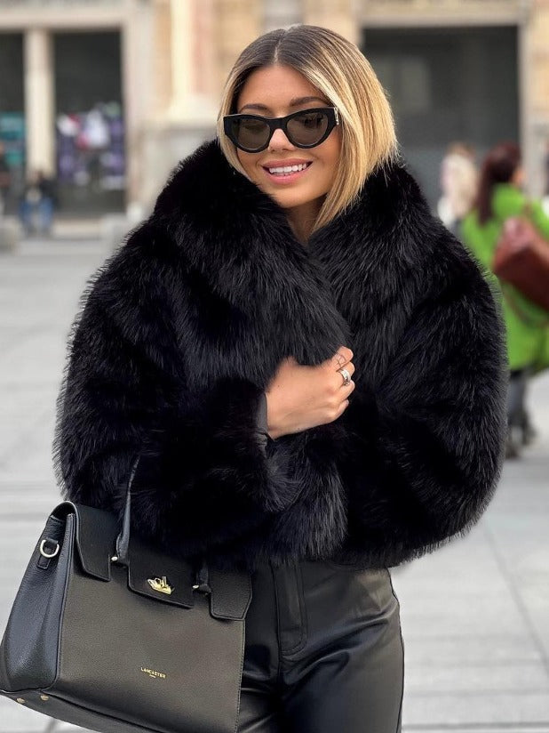 Winter Plush Coat Fashion Warm Thicken Fluffy Lapel Jacket