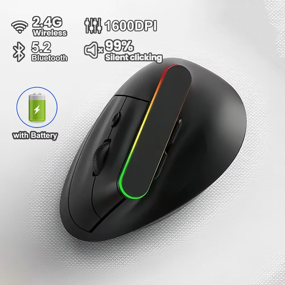 RGB Vertical Mouse 2.4G Wireless Mouse Dual Mode Bluetooth Mouse Ergonomic Mouse Rechargeable Mice Silent Mouse for PC Laptop