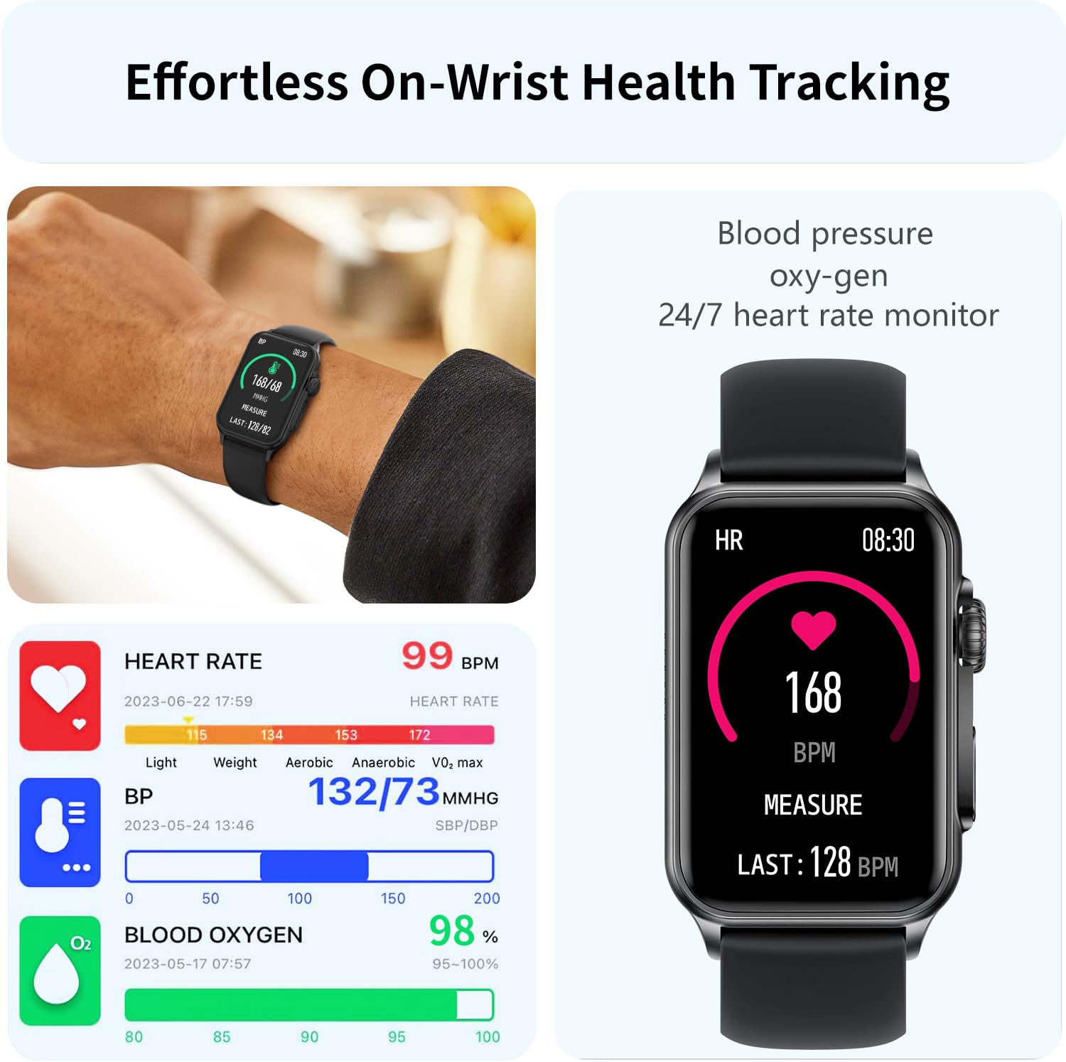 FITVII Nexa Fitness Tracker Answer/Make Calls, Smart Watch with Blood Pressure, Blood Oxygen, 24/7 Heart Rate Monitor, 120+ Sport Mode Activity Tracker with Step Counter, Sleep Tracker for Women Men