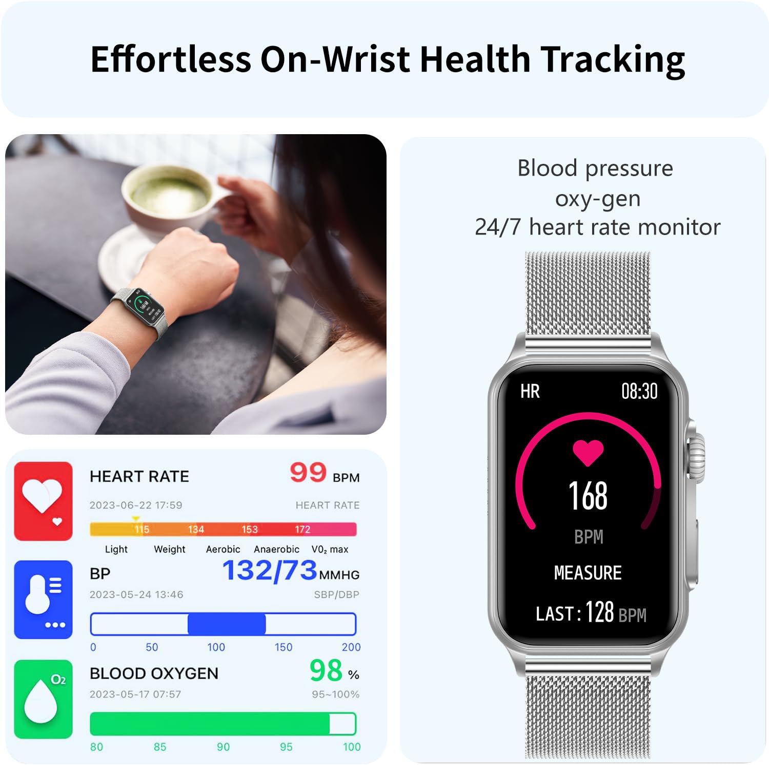 FITVII Nexa Fitness Tracker Answer/Make Calls, Smart Watch with Blood Pressure, Blood Oxygen, 24/7 Heart Rate Monitor, 120+ Sport Mode Activity Tracker with Step Counter, Sleep Tracker for Women Men
