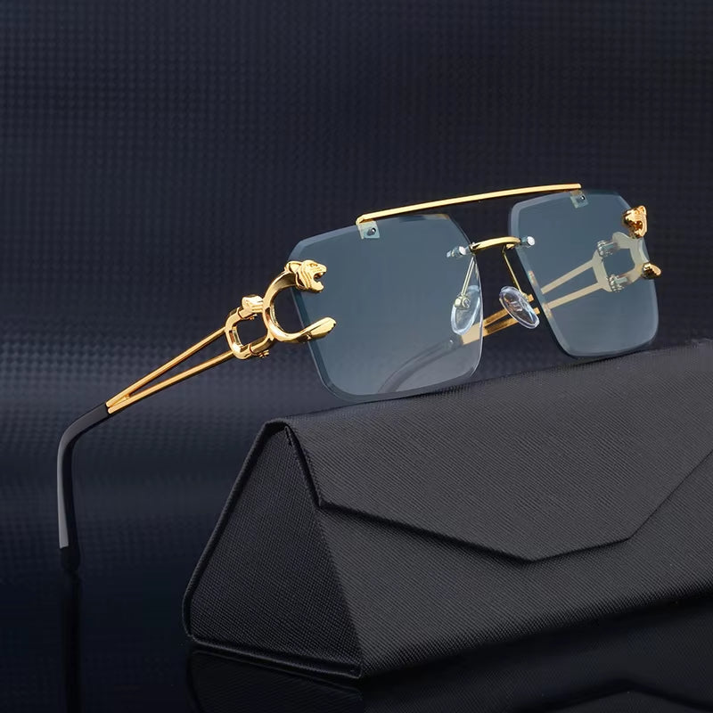 Fashion Metal Leopard Rimless Sunglasses - Stylish Gradient Ocean Film Shades UV400