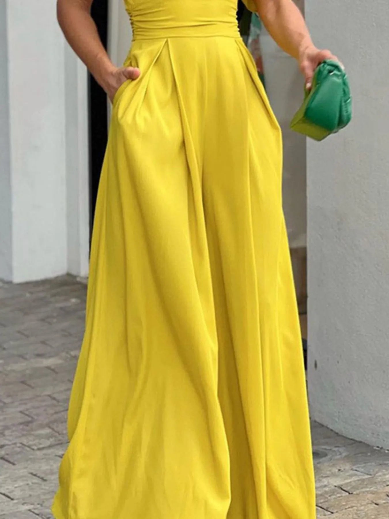 Full Size Cutout V-Neck Puff Sleeve Jumpsuit Plus Size