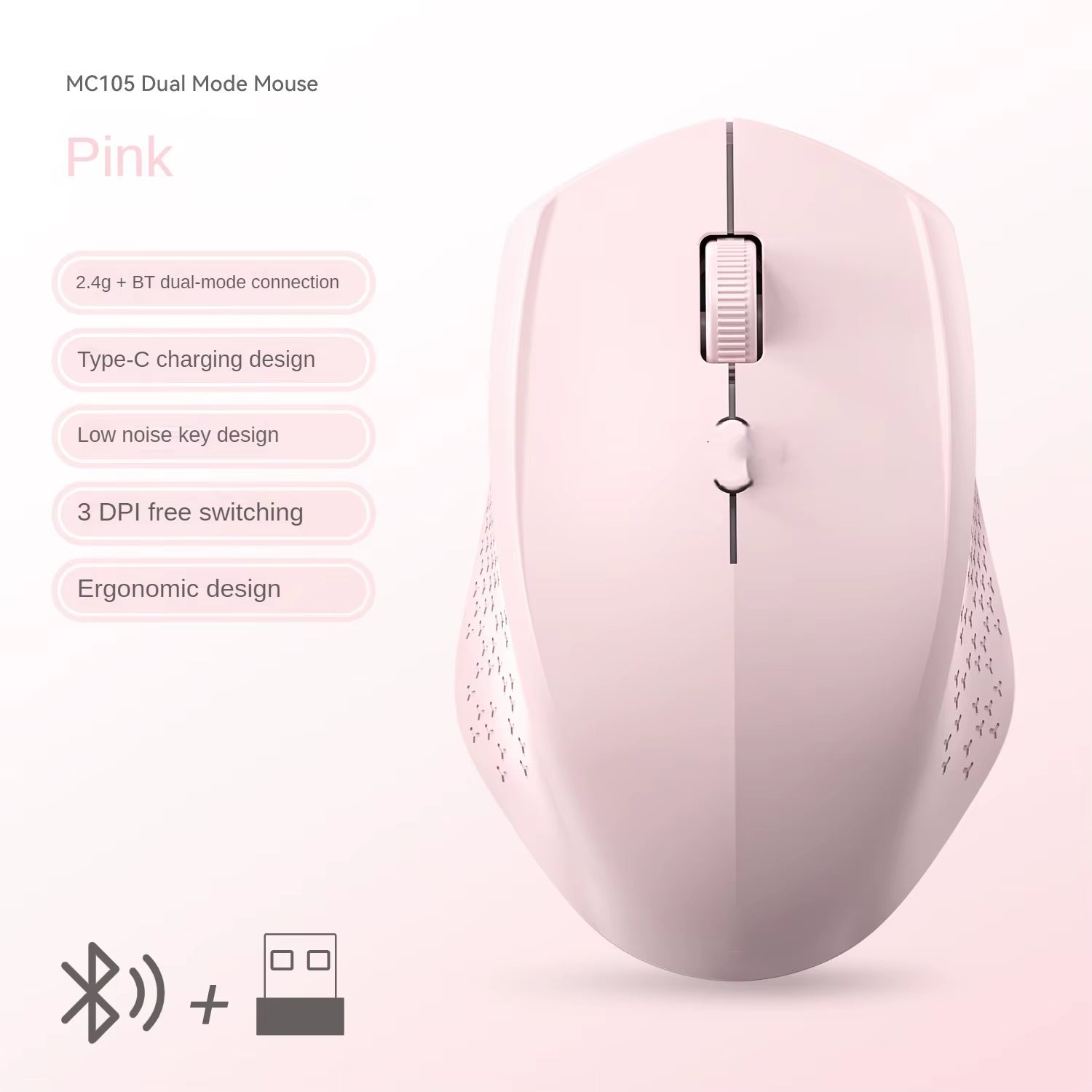 2.4G Wireless Mouse Bluetooth Mouse Dual Mode Mouse Rechargeable Mice Gaming Mouse 1600DPI for PC Laptop Computer Accessories