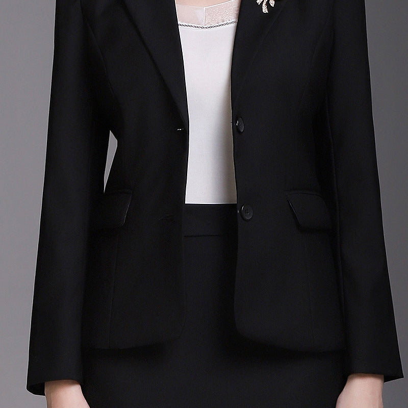 Cross-border spring business attire grain buckle skirt three-piece white-collar fashion overalls beauty salon temperament in stock