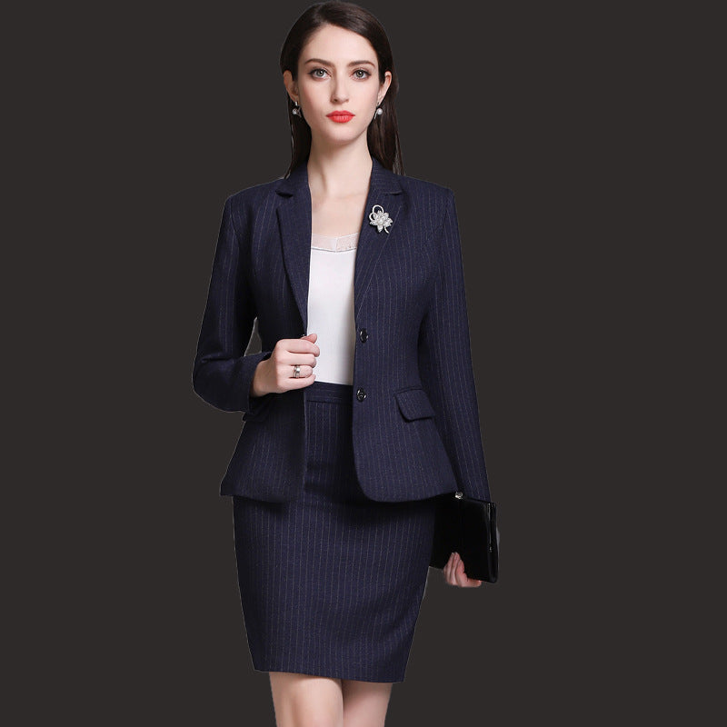Foreign Trade Business Wear Women's Spring and Autumn suit Fashion Forumsuit Business Blue Stamiard Pattern Suit Dress plus size